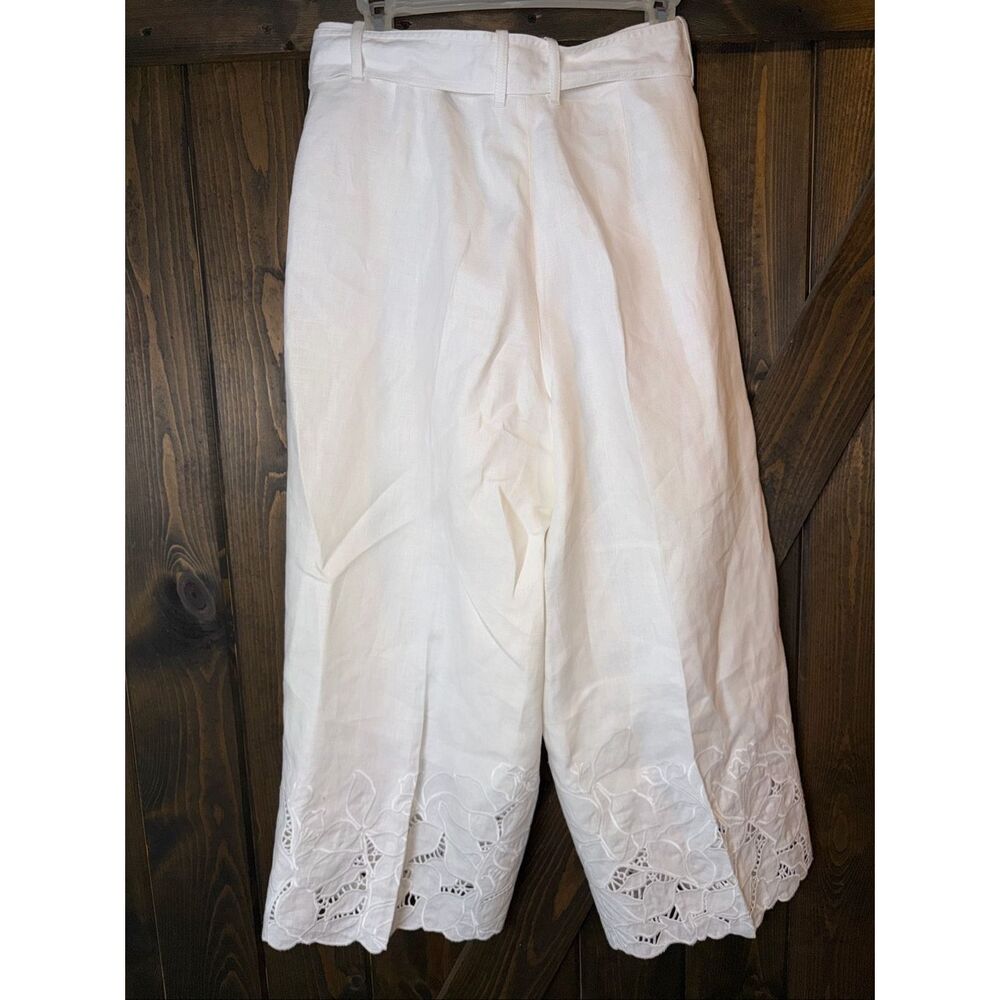 Lafayette 148 Rockefeller Wide Leg Embroidered Linen Crop Pants - Picture 2 of 10